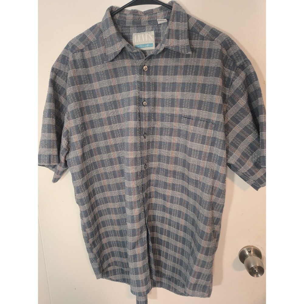 Vintage 1991 Levi’s San Francisco L Plaid Short Sleeve Shirt Searsucker Made USA